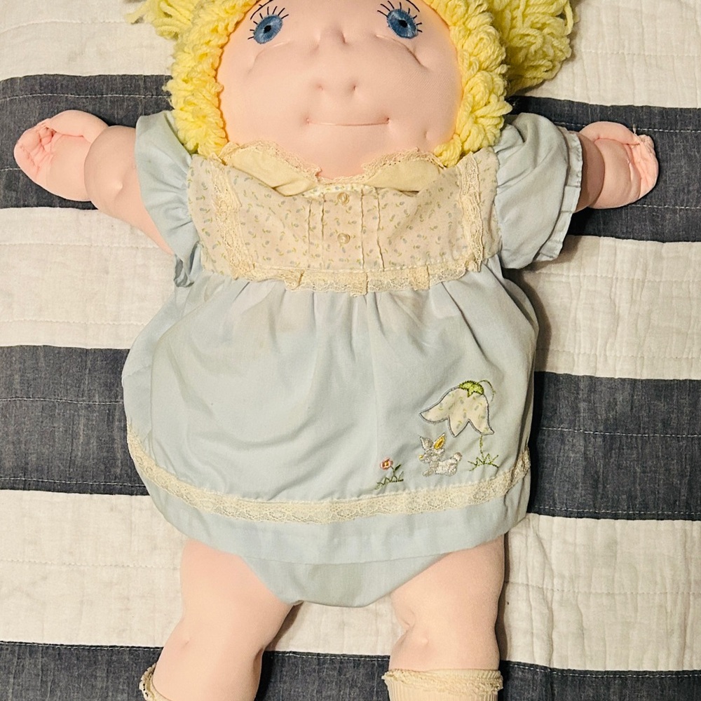 Charming Yellow-Haired Doll in Blue Dress Cabbage Patch Like Dolly